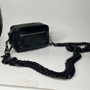 Jane August Black Leather Camera Crossbody Bag with Black Lucite Chain - New